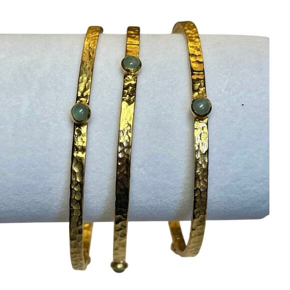 Julie Vos Gold Bangles Set of 3 Blue Stackable Bracelets Boho Layered dainty - Picture 9 of 11